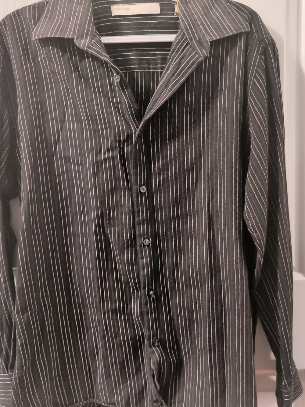 Perry Ellis Black Shirt with White Pinstripes